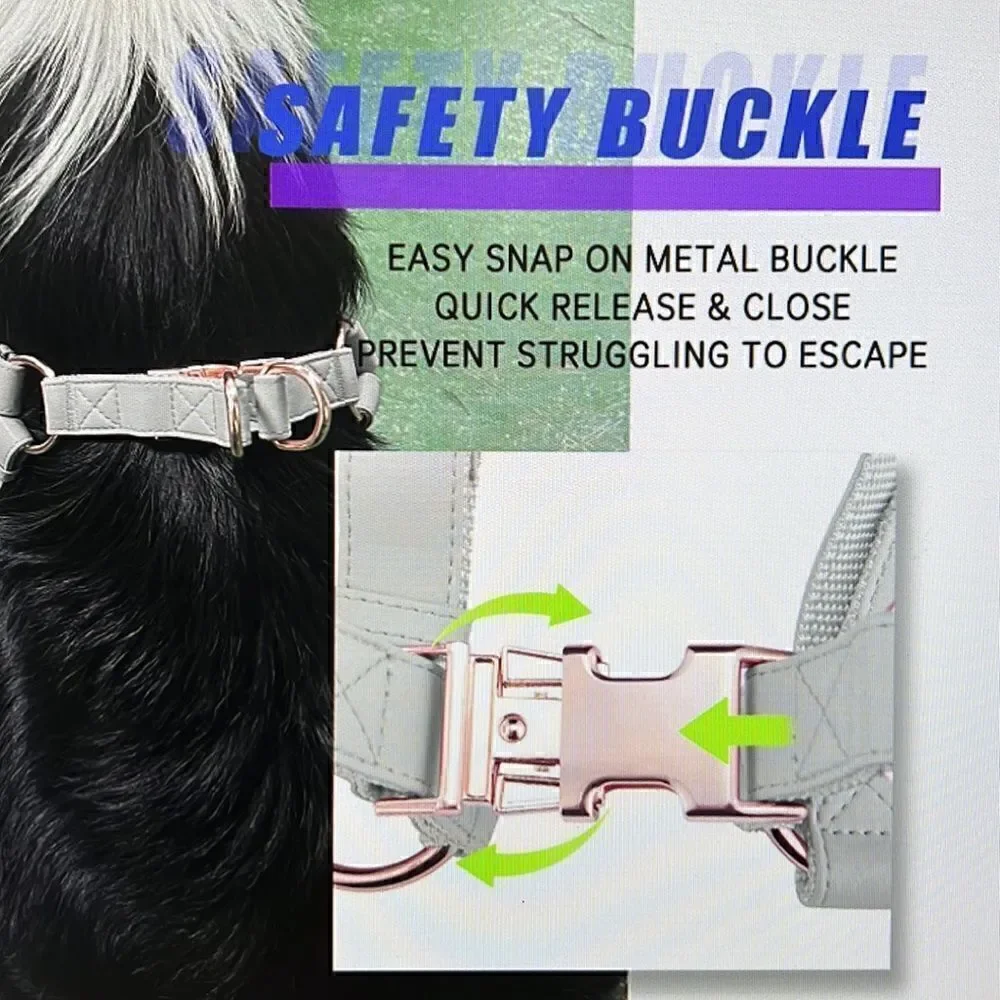 Soft Leather No Pull Dog Harness Gray/ Rose Gold Medium New!